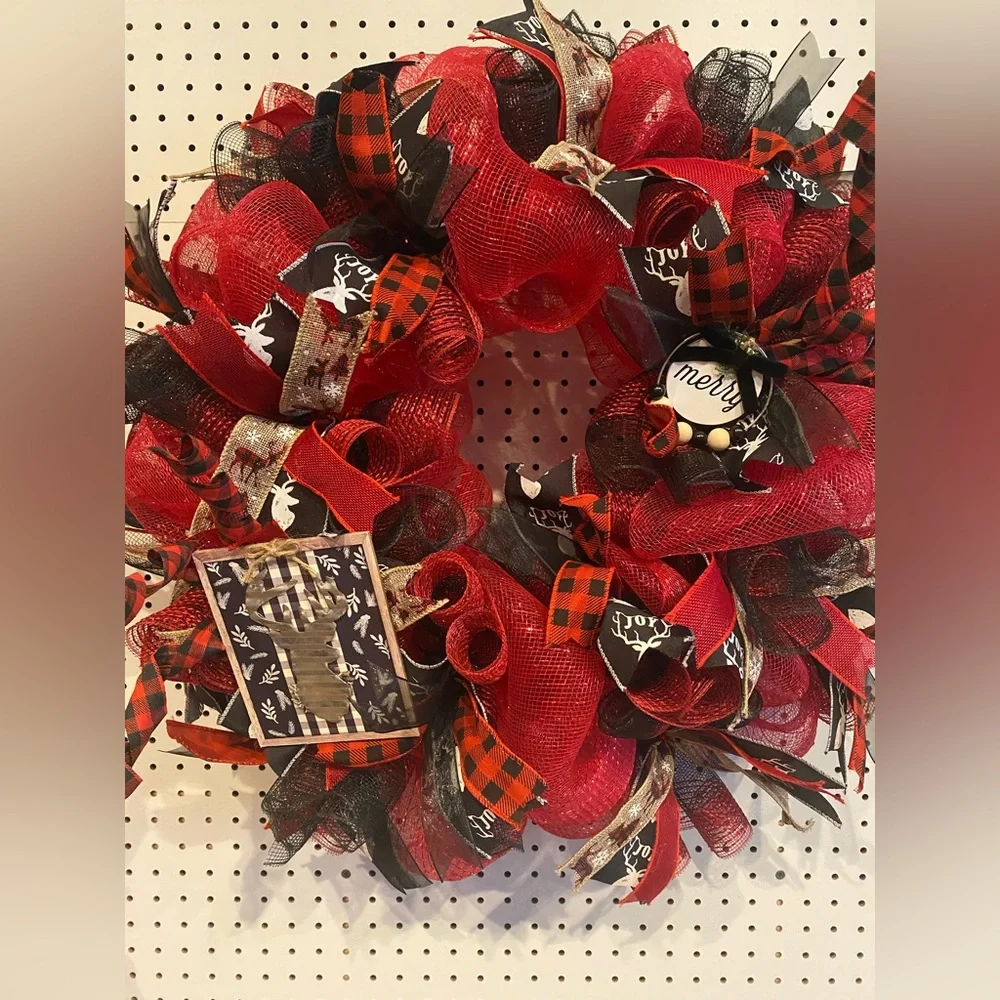 Red and Black Deer Themed Holiday Wreath